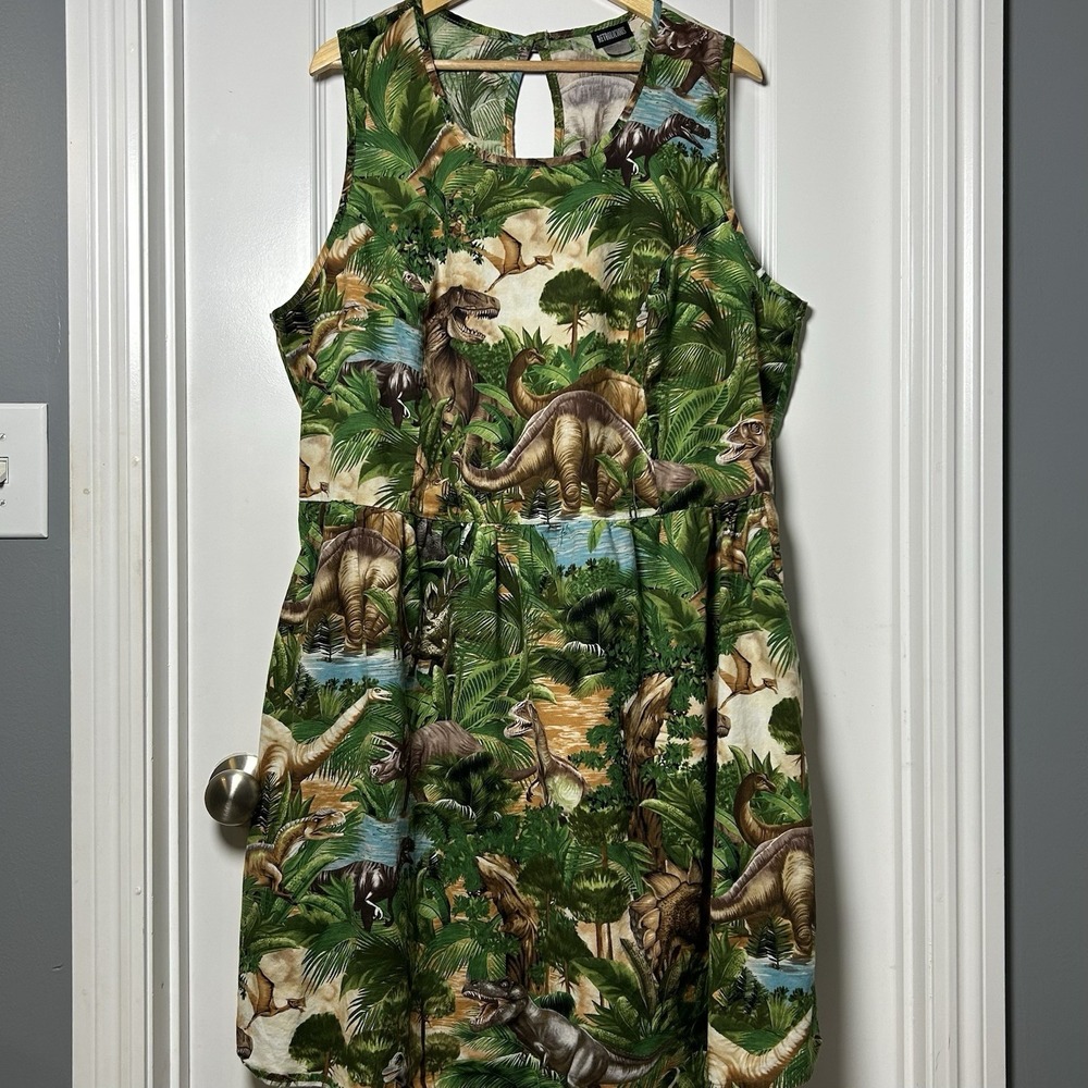 Retrolicious Dinosaur Jungle Novelty Print Retro Style Fit & Flare Mini Dress